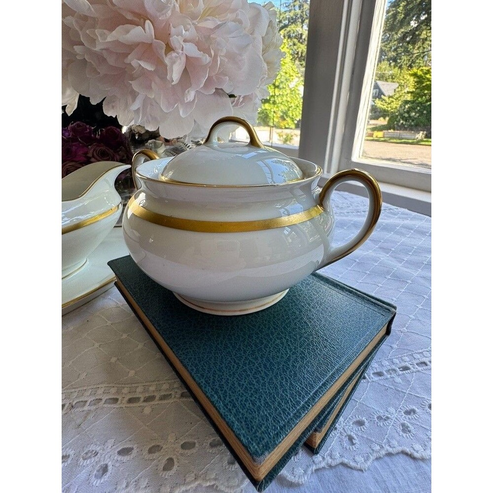 Vintage Schönwald Bavaria EAMAG Empire Porcelain GOLD rim Sugar Bowl Covered Lid - Picture 2 of 16